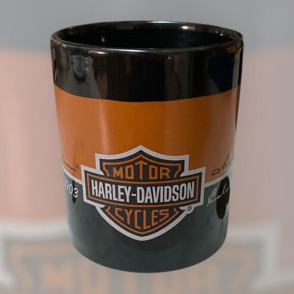 Harley-Davidson Motor Cycles 1903 Ceramic Coffee Mug Black‎ Orange Established - Picture 1 of 5